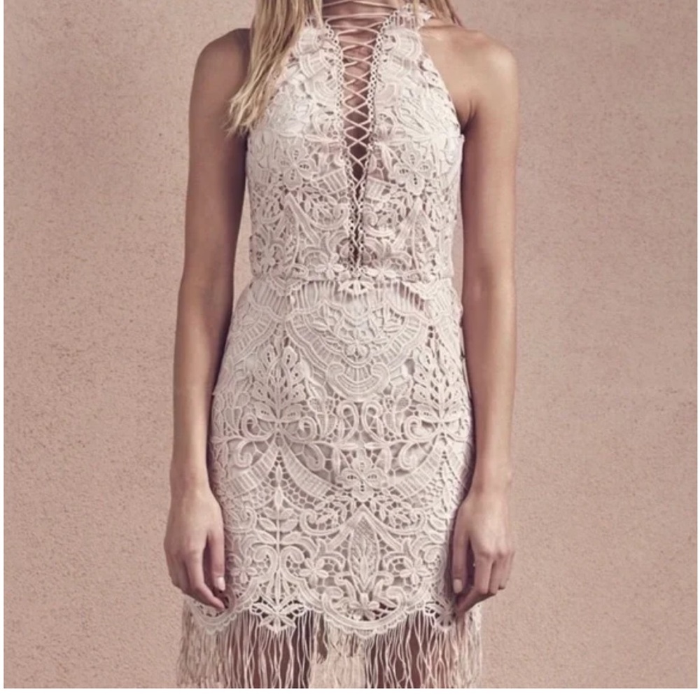 SAYLOR Elana Lace Up Fringe Dress S - Picture 2 of 9